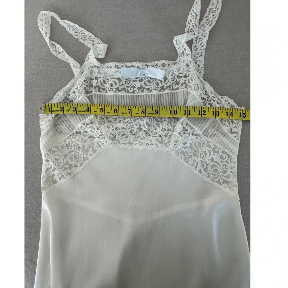 Vintage Lace Top Slip Dress Blue Bow Medium - See Measurements - Picture 6 of 7